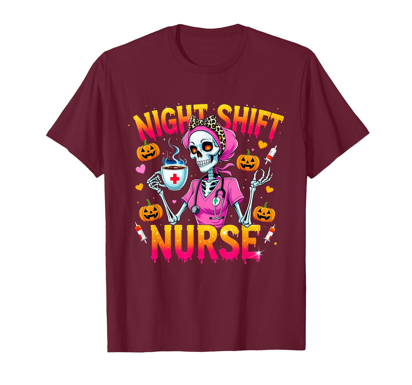 Night Shift Nurse Skeleton Coffee Halloween T-Shirt
