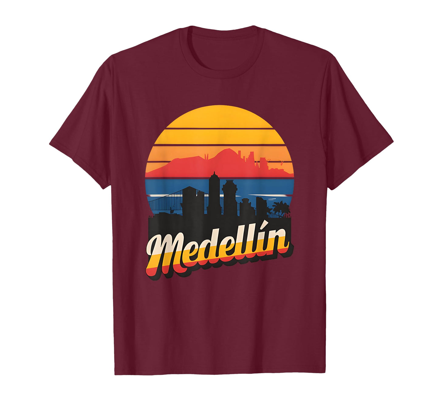 Medellin Colombia Retro Vintage Sunset Skyline Medellin T-Shirt