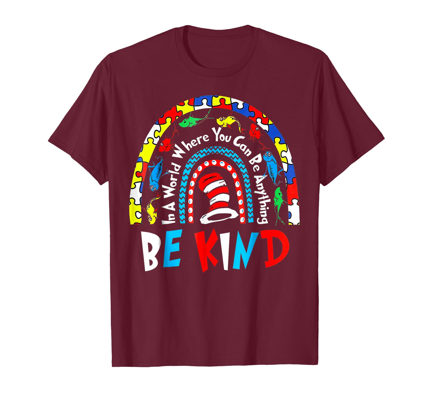 Autism Awareness for Teacher Why Fit in Doctor Cat Hat Cool T-Shirt - T-Shirt | Maroon