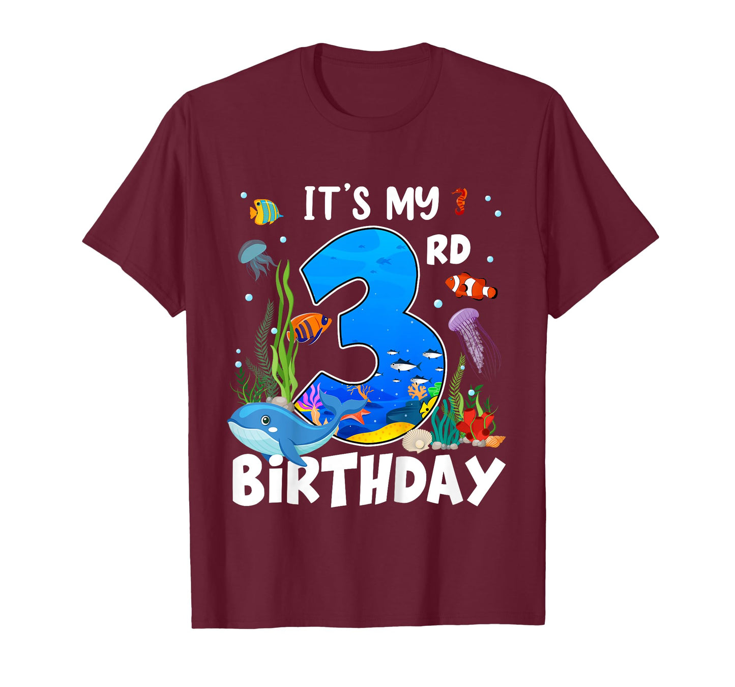 3 Year Old Ocean Life Whale Dolphin Shark 3rd Birthday T-Shirt