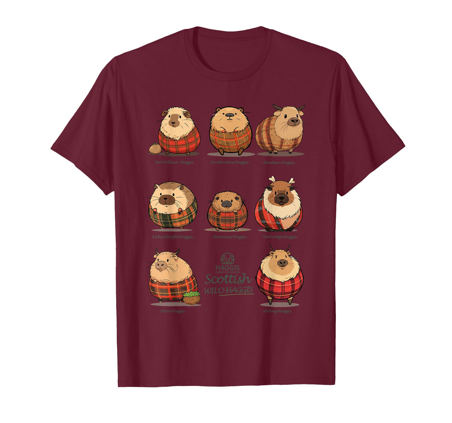 Haggis Wildlife Foundation Unisex-Adults Haggis Scottish Wild Haggis T-Shirt Black Small Classic Fit Mandarin Collar Crew Neck Short Sleeve