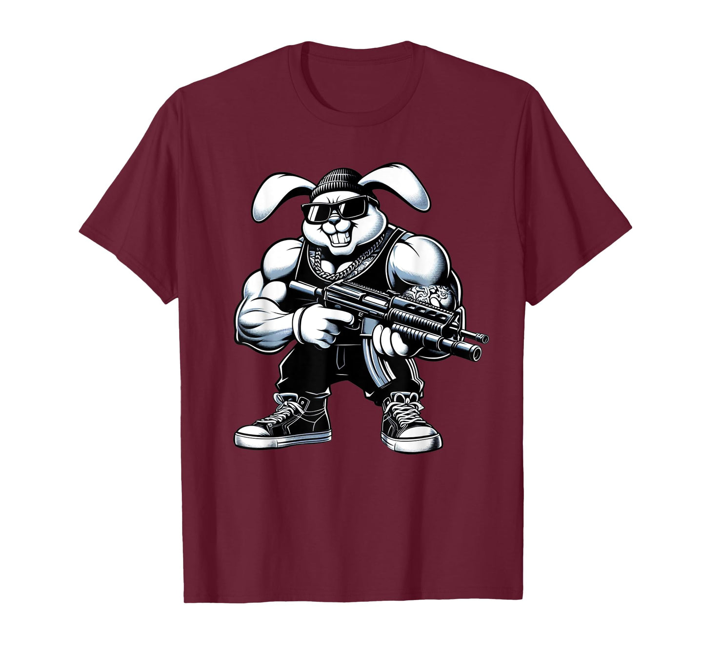 Thug Bunny Holding Gun Muscles Gangster Rabbit Lovers Art T-Shirt