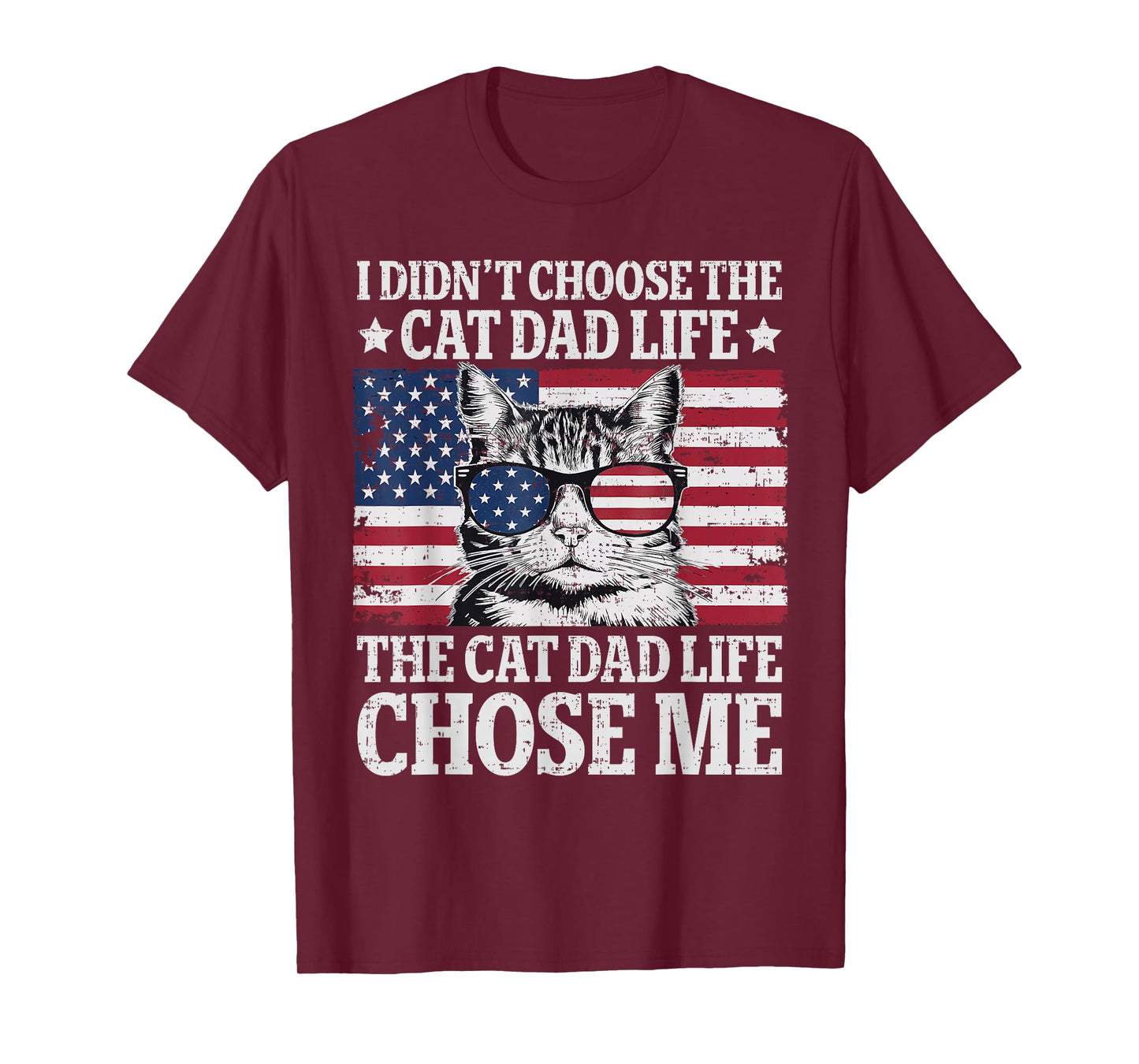 Vintage American Flag Cat Dad Father's Day Kitten Daddy T-Shirt