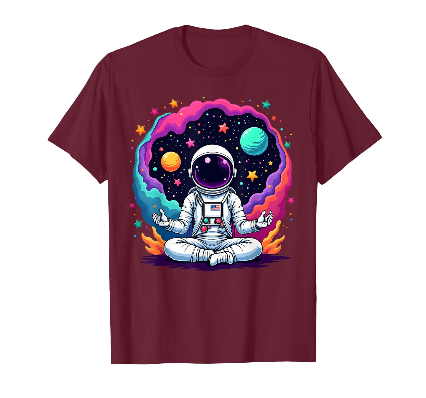 Funny Astronaut Yoga Meditation Planets Science Space T-Shirt