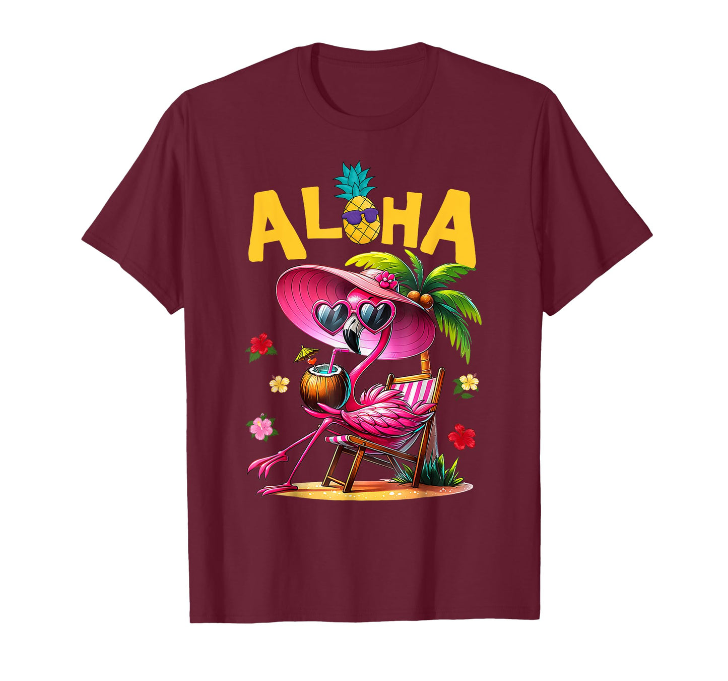 Aloha Flamingo Summer Vibes Beach Palm Tree Summer Vacation T-Shirt