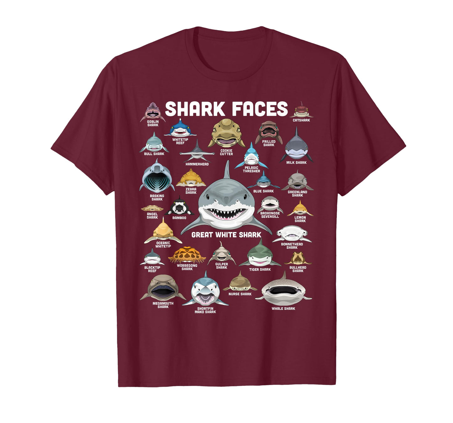 Shark Faces Shirt Types of Shark Funny Marine Biology Shark T-Shirt