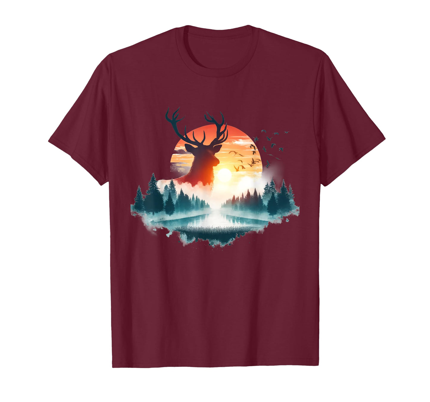 Forest Trees Wildlife Animal Retro Outdoor Nature Deer Lover T-Shirt