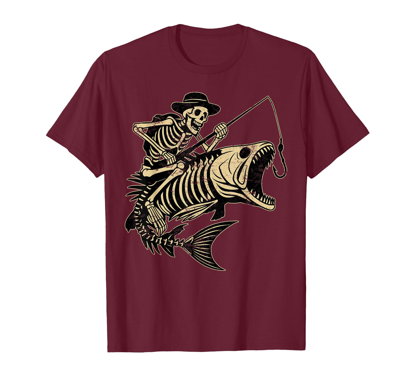 Fisherman Halloween Bass Fish Skull Skeleton Fishing Men Dad T-Shirt