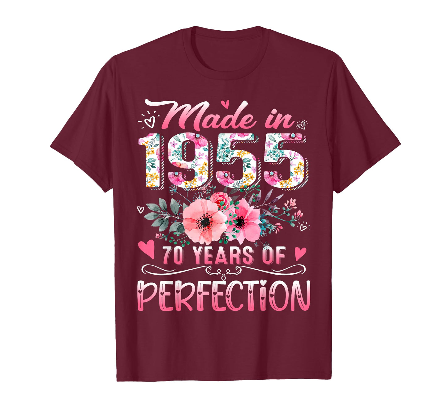 Made In 1955 Floral 70th Birthday 70 Years Of Perfection T-Shirt