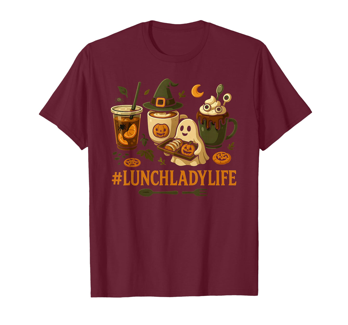 Cute Lunch Lady Life Ghost Coffee Pumpkin Halloween Costume T-Shirt
