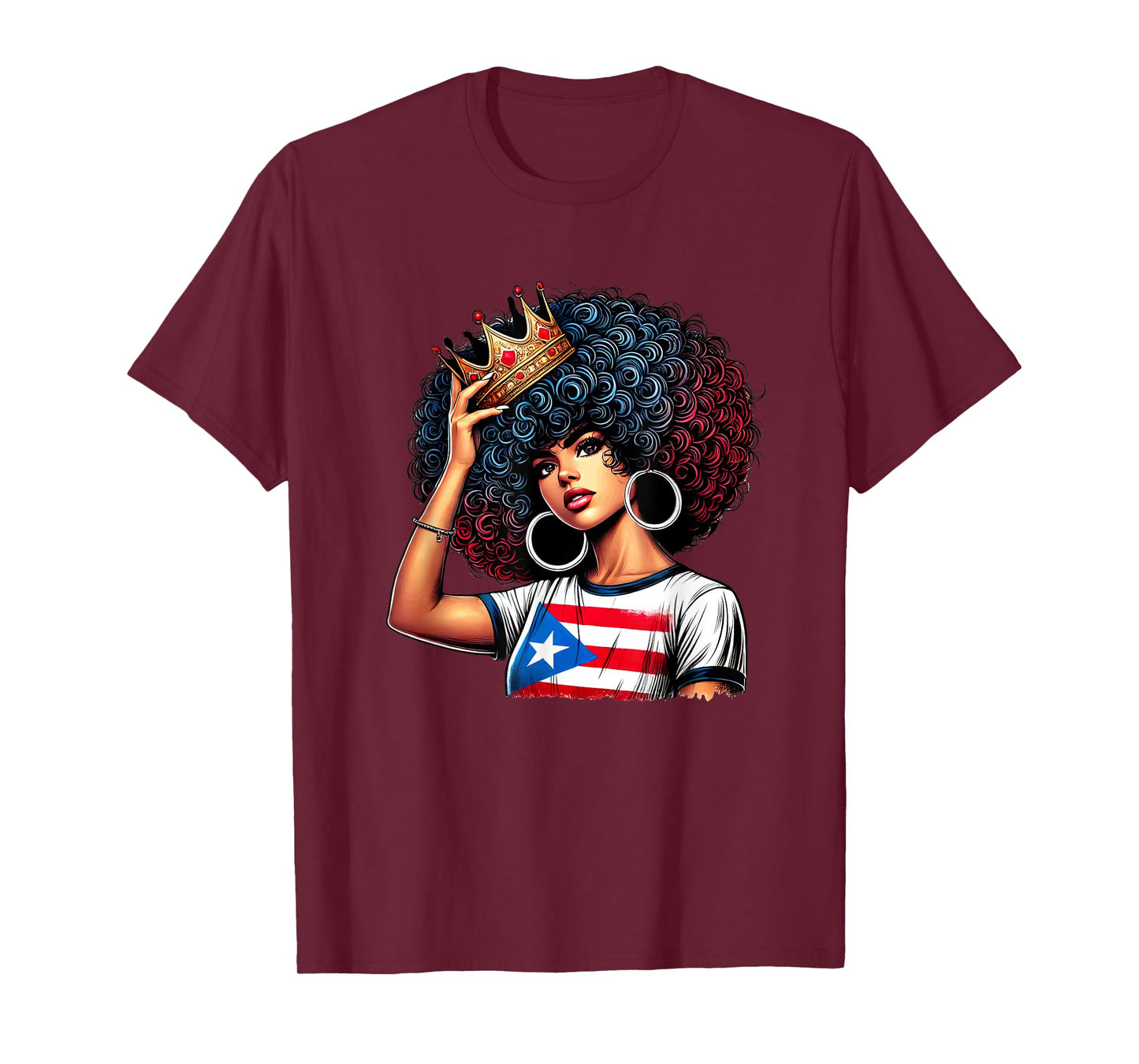 Afro Boricua Queen Princess Crown Puerto Rico Flag Latina T-Shirt