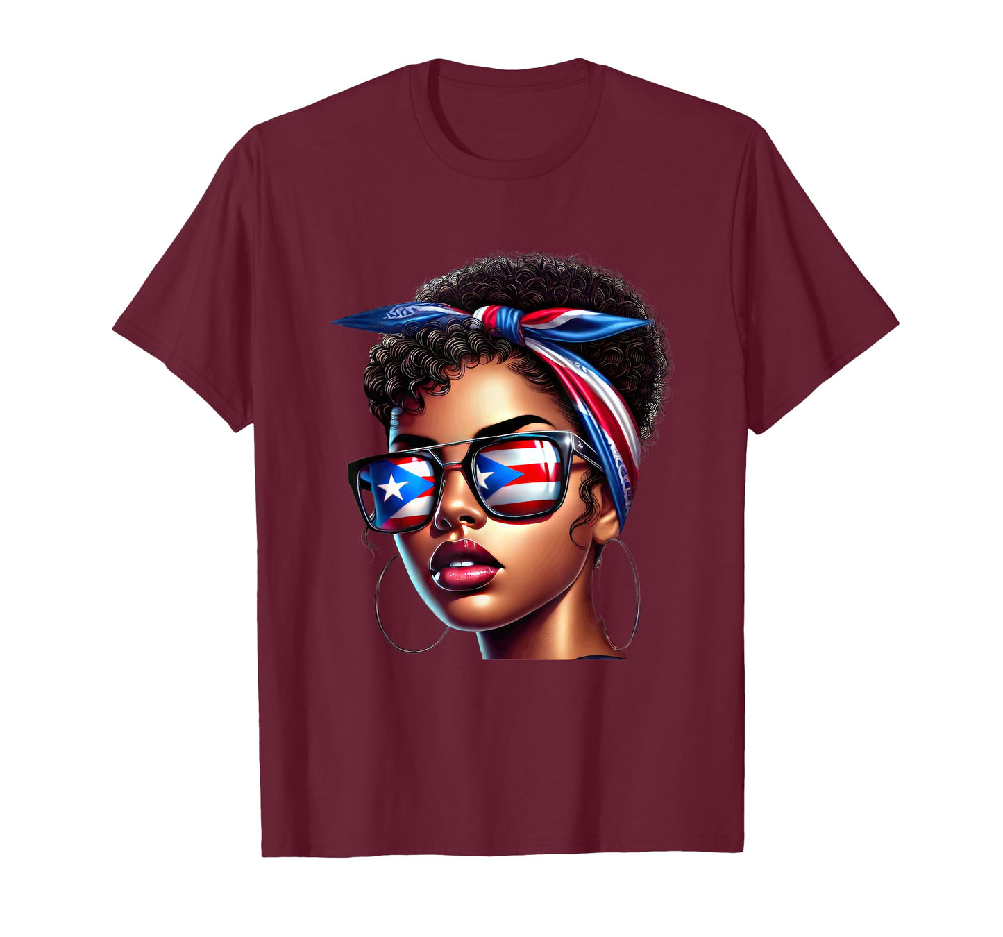 Afro Boricua Latina Puerto Rican Flag Bandana Sunglasses Fun T-Shirt