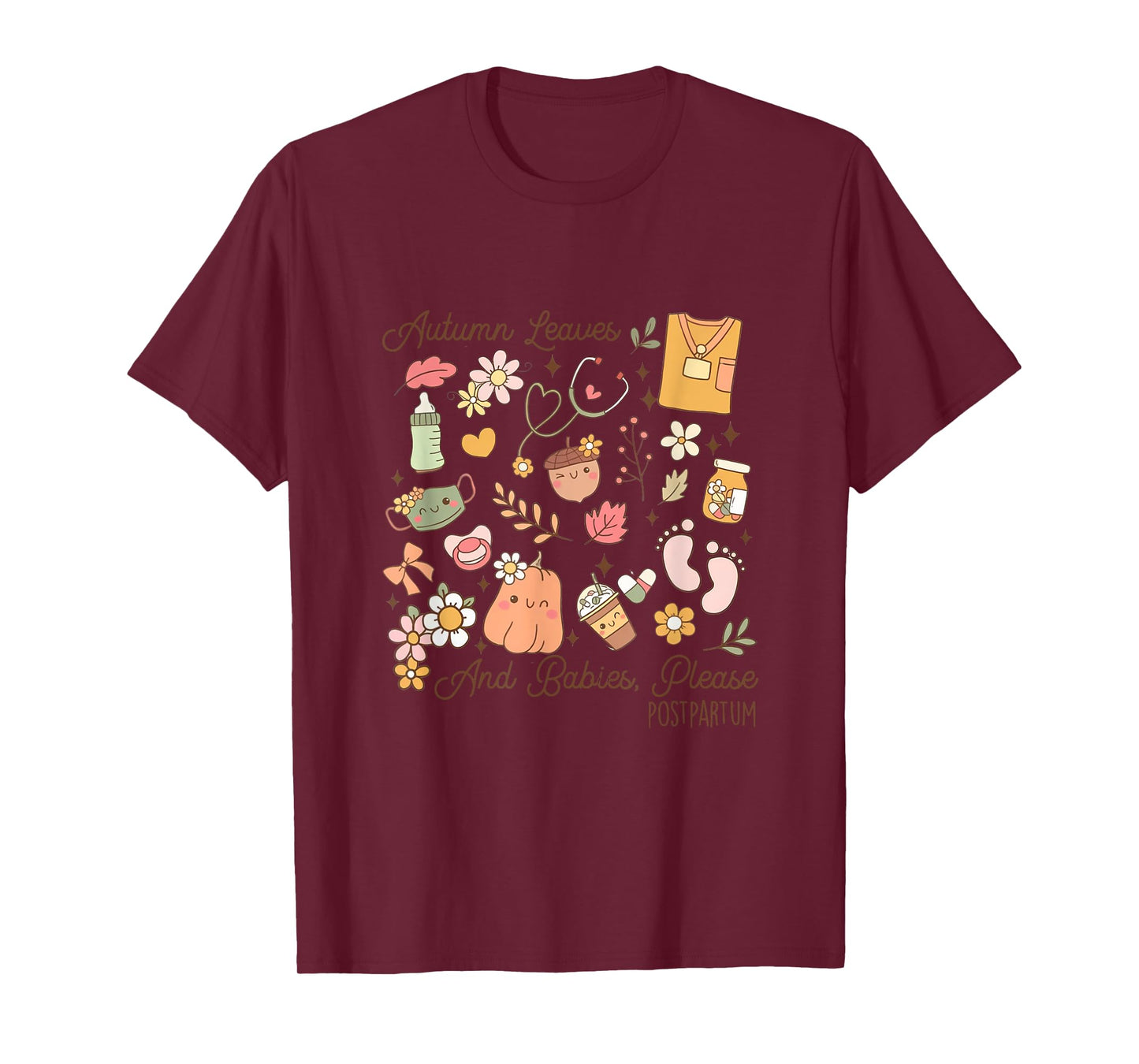 Retro Groovy Postpartum Cute Nurse Crew Fall Thanksgiving T-Shirt