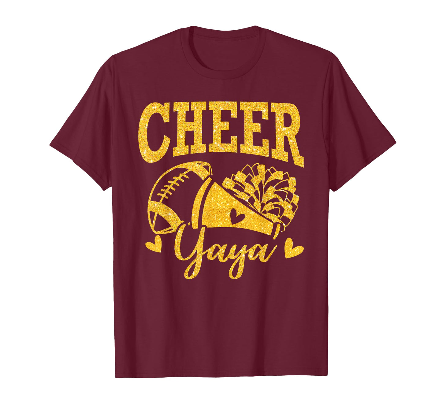 Cheer Yaya Biggest Fan Black Gold Pom Pom Mothers Day T-Shirt