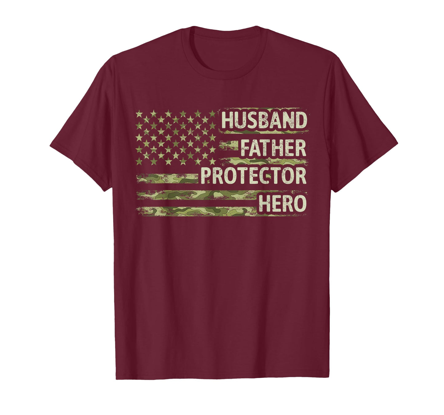 Mens Husband Father Protector Hero Camo American Flag Fathers Day T-Shirt