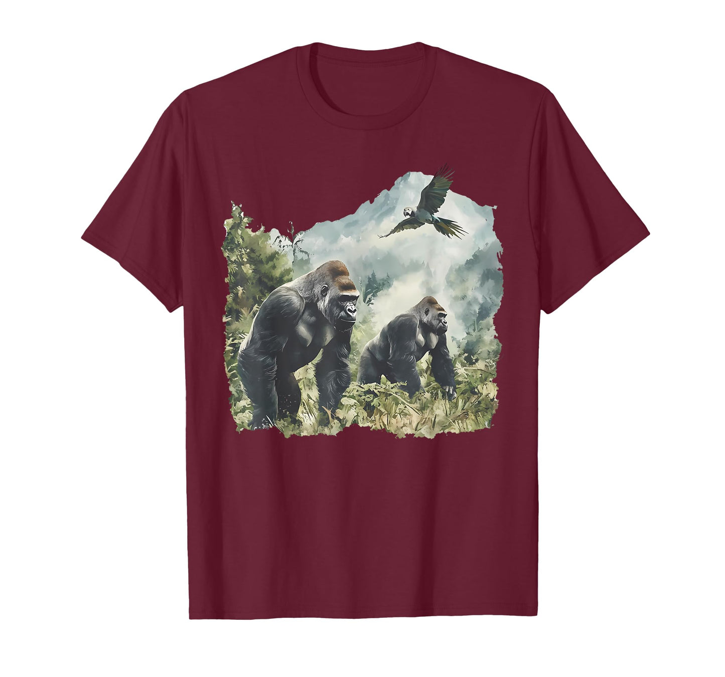 Vintage Silverback Gorilla and African Grey Parrot Wildlife T-Shirt