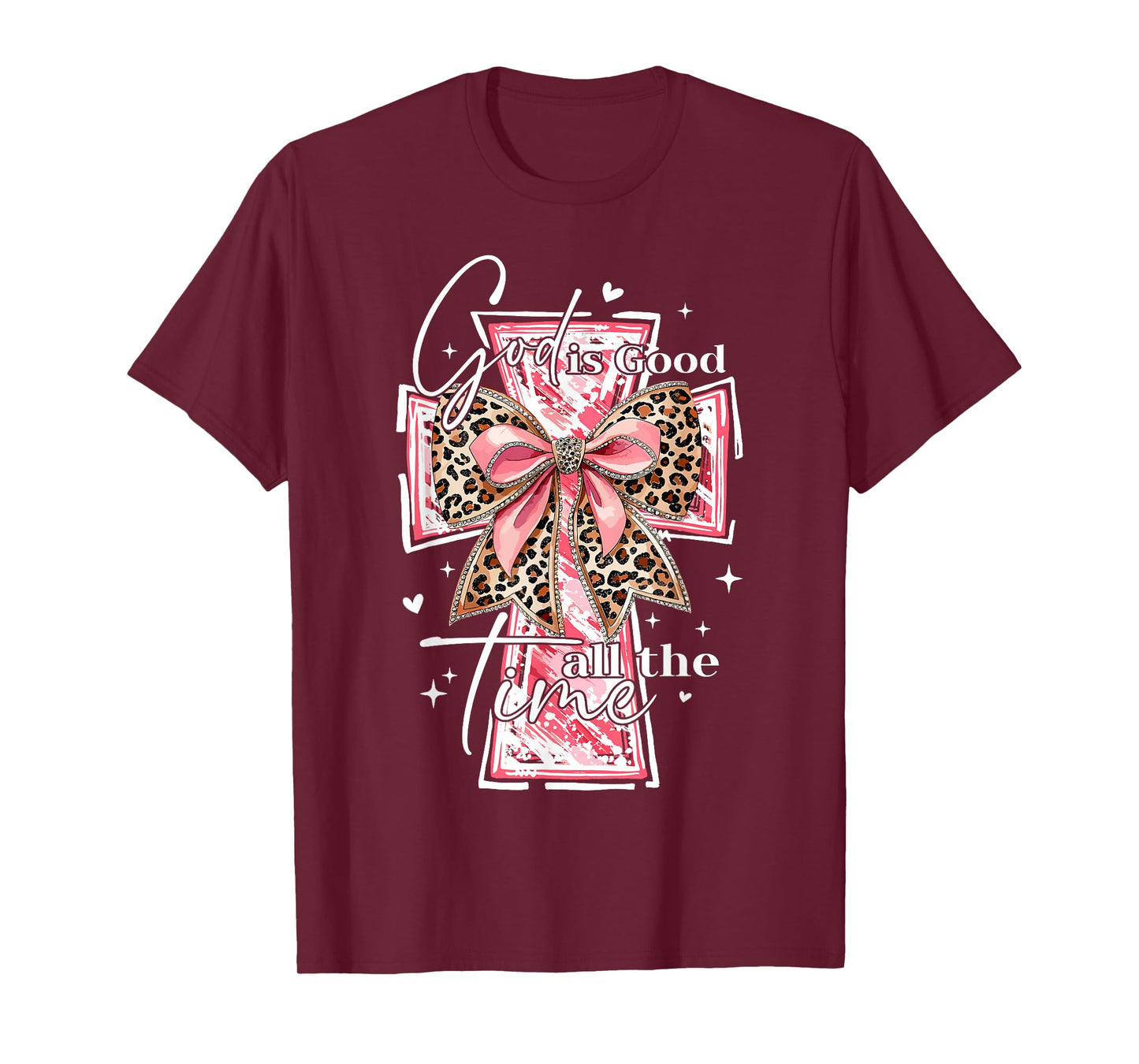 God Is Good All The Time Christian Cross Coquette Bow Groovy T-Shirt