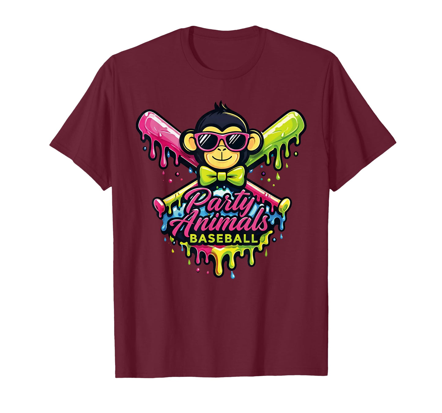 Party Animals Baseball Funny Monkey T-Shirt - T-Shirt | Maroon