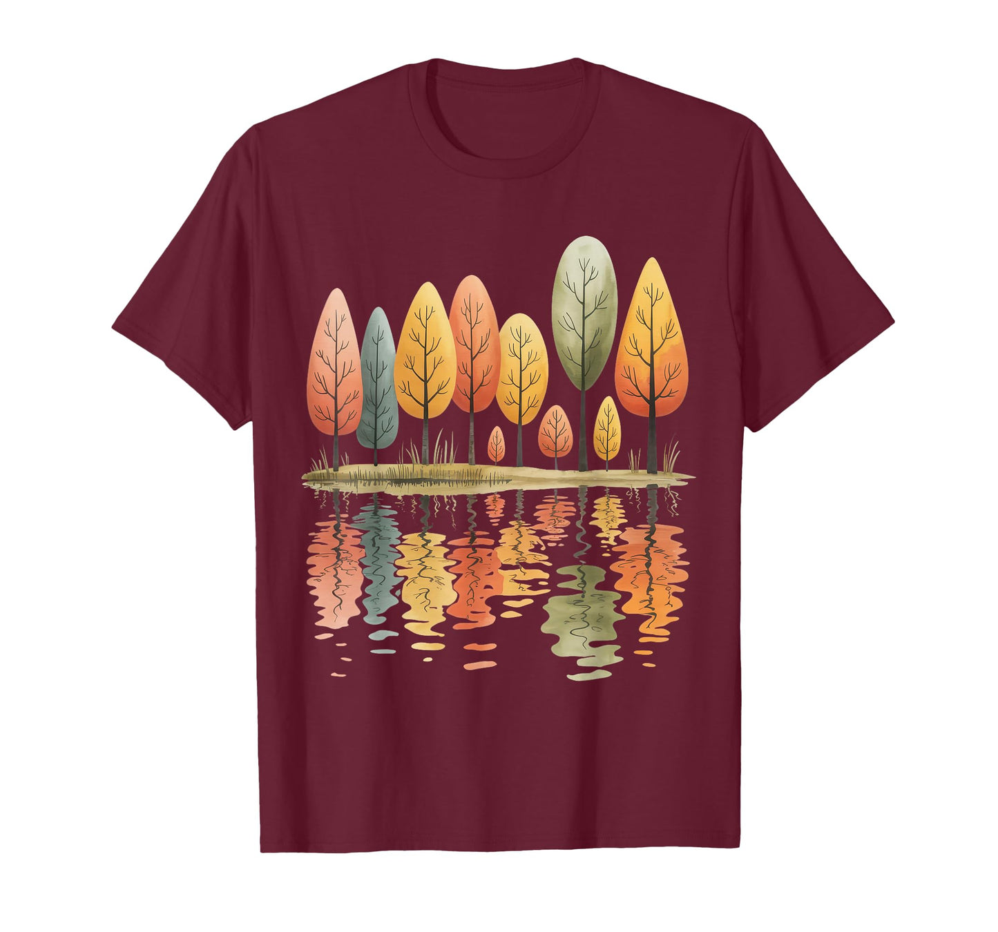 Tree Reflection Vintage Wildlife Nature Retro Forest Outdoor T-Shirt