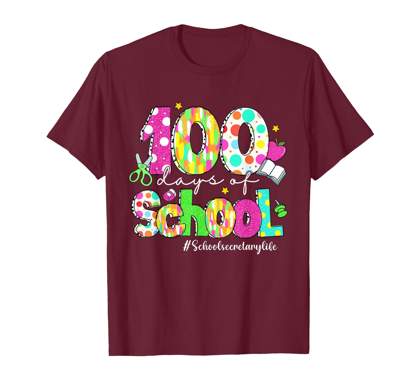 100 Days Of School Brushstroke School Secretary Life T-Shirt