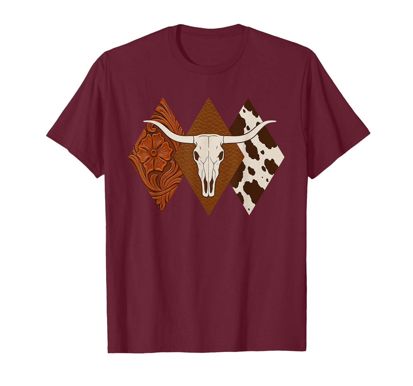 Boho Cow Skull Western Country Longhorn Cowboy Cattle Skull T-Shirt