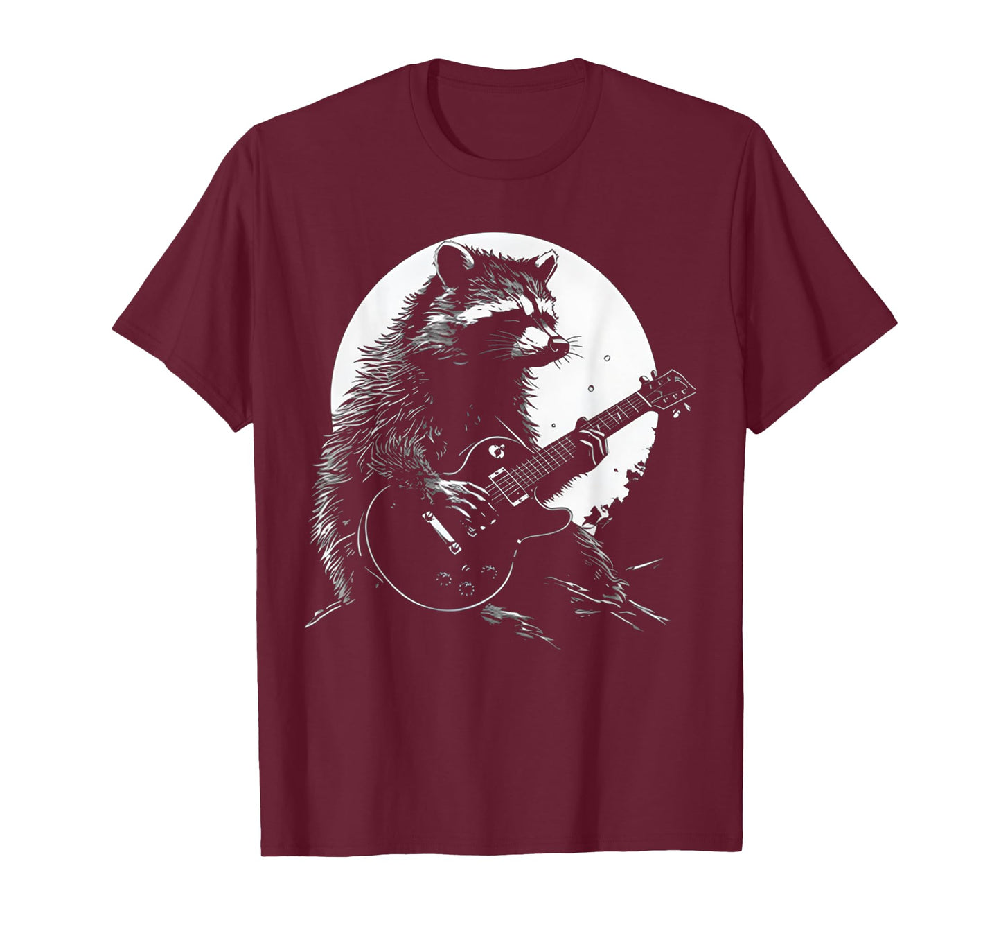 Racoon Playing Guitar with Moon Funny Raccoon Meme Guitarist T-Shirt