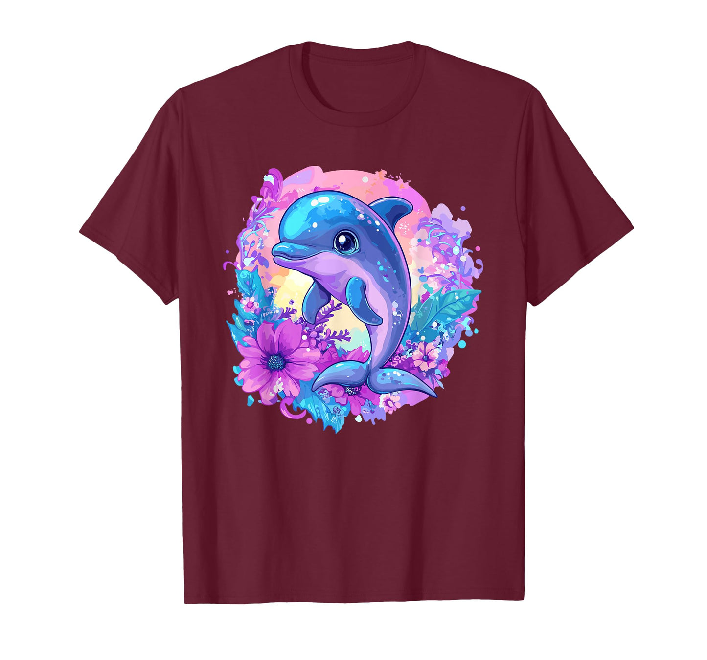 Playful Dolphin Surrounded By Flowers T-Shirt