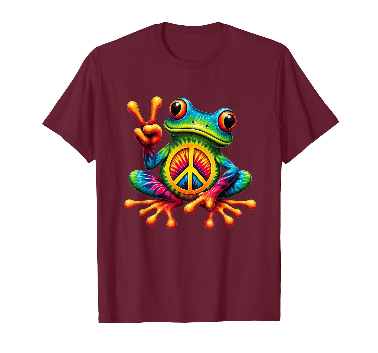 Tie-Dye Frog Holding Peace Sign Funny Hippie T-Shirt