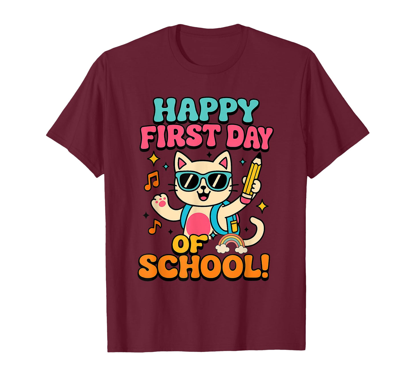 Cute Cat Happy First Day of School Back To School T-Shirt