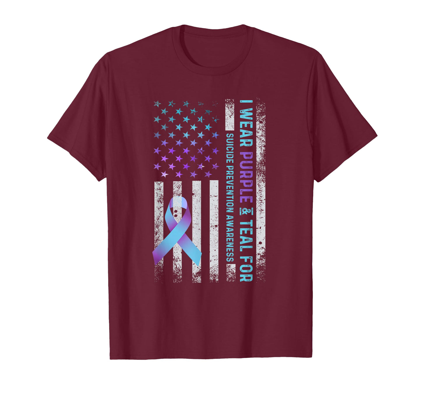 US Flag I Wear Purple and Teal Suicide Prevention Awareness T-Shirt