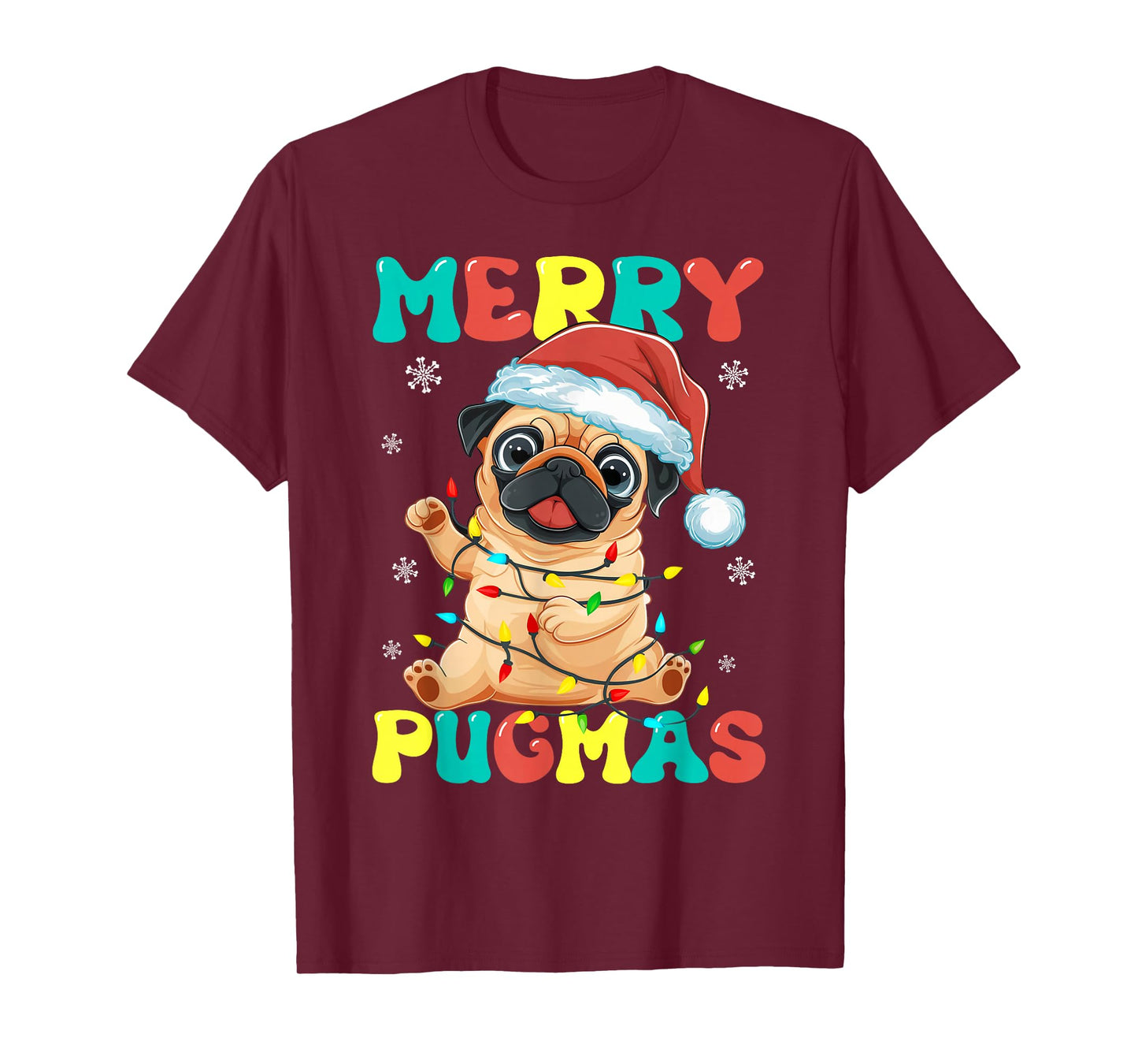 Merry Pugmas Pug Christmas Santa Pug Xmas Lights Dog Lover T-Shirt
