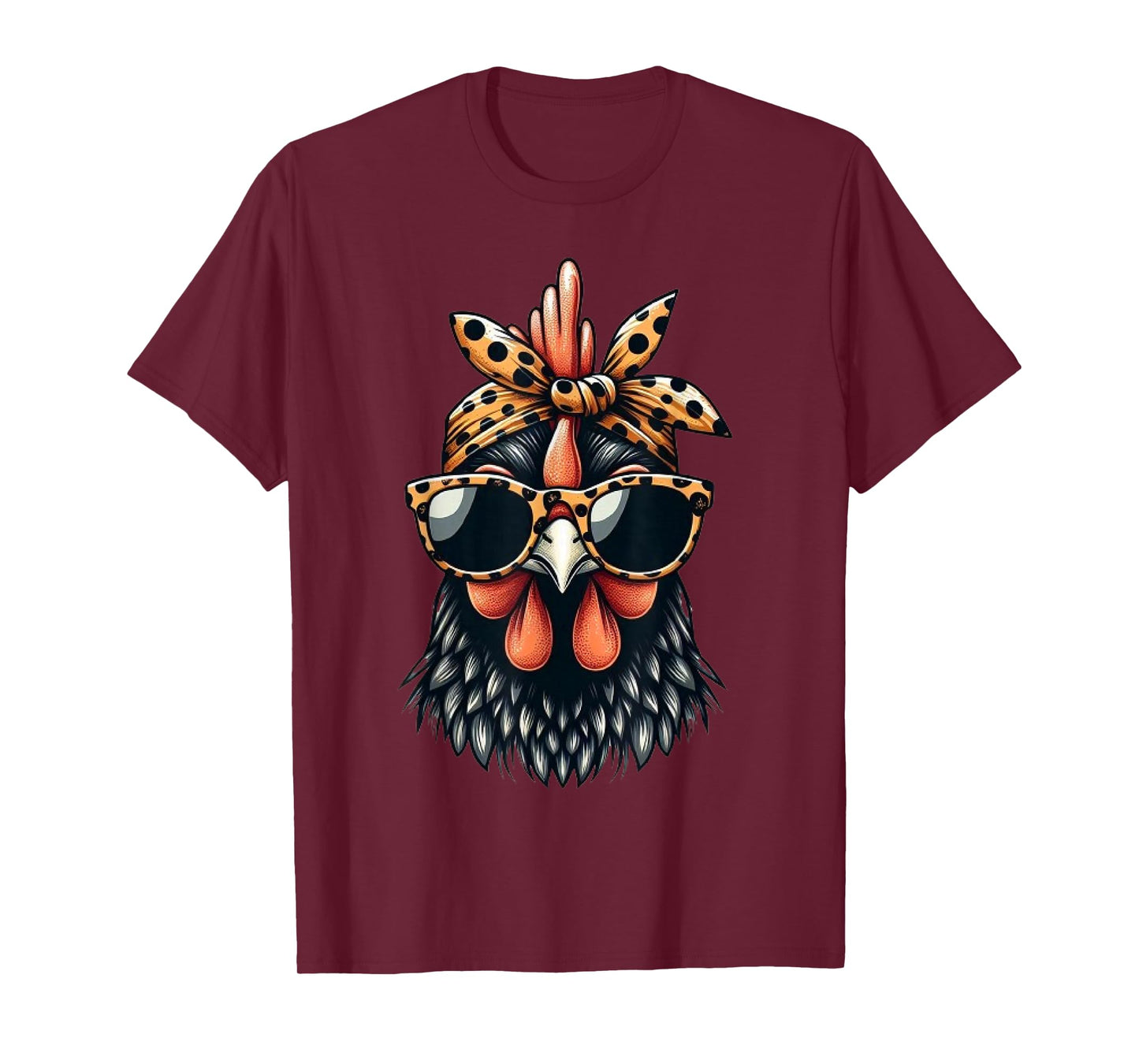 Cute Women Girl Chicken Leopard Bandana Headband Glasses T-Shirt