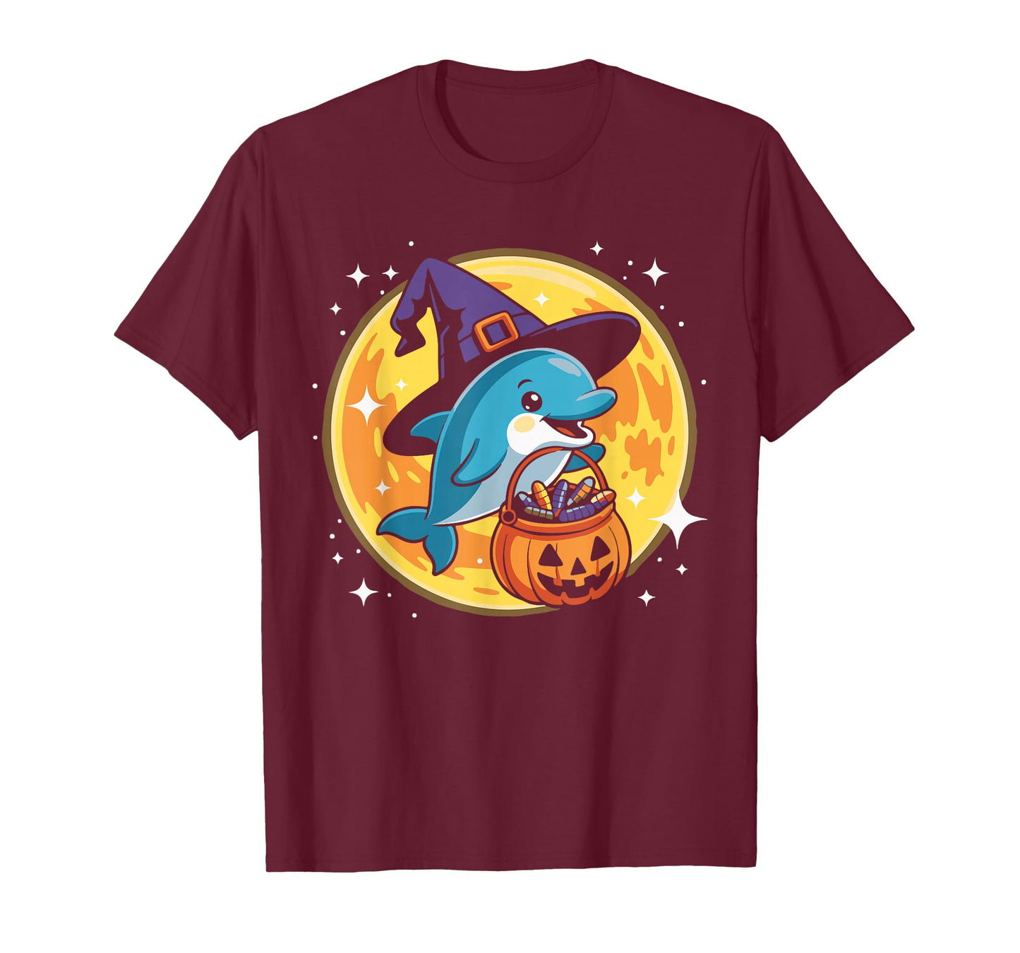 Halloween Dolphin Witch Hat Pumpkin Ocean Spooky Costume T-Shirt