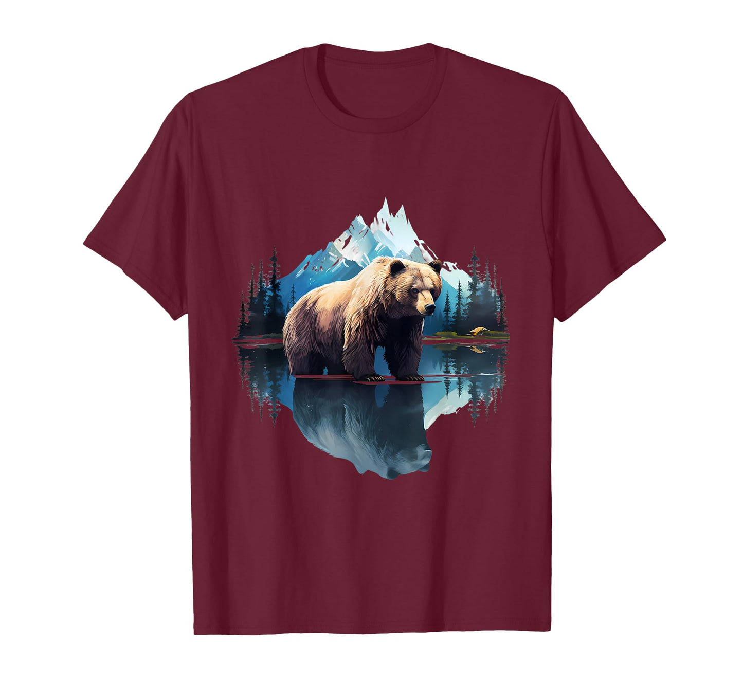 Bear Forest Wildlife Motif Animal Lovers Landscape Artwork T-Shirt
