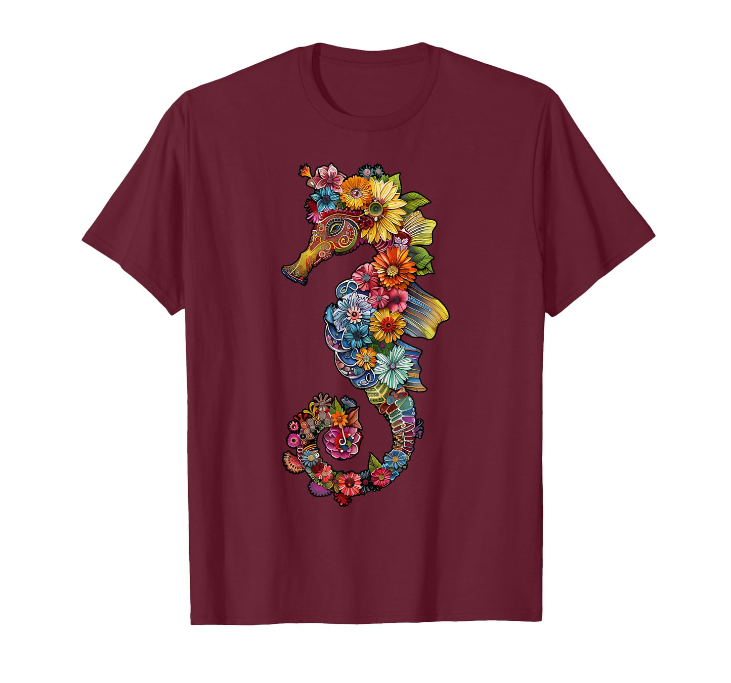 Floral Seahorse Ocean Animal Marine Beach Seahorse Flowers T-Shirt