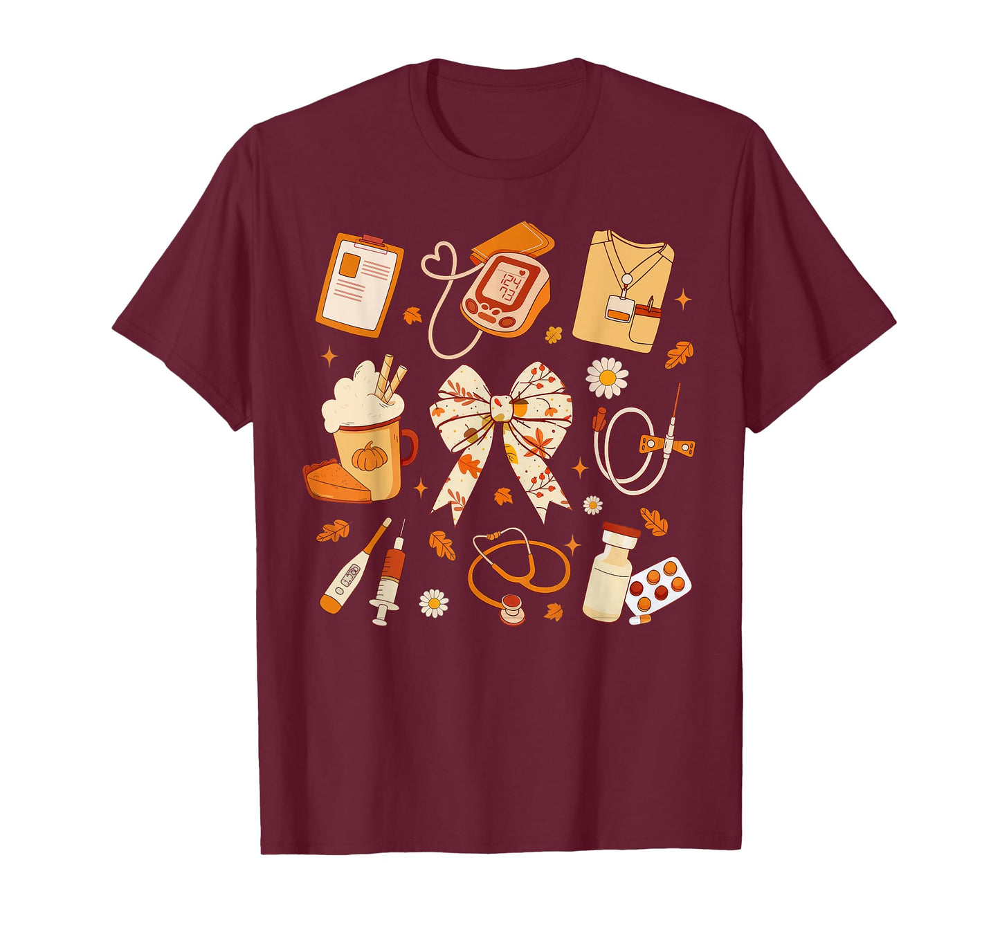 Thankful Nurse Fall Stethoscope Coquette Bow Thanksgiving T-Shirt