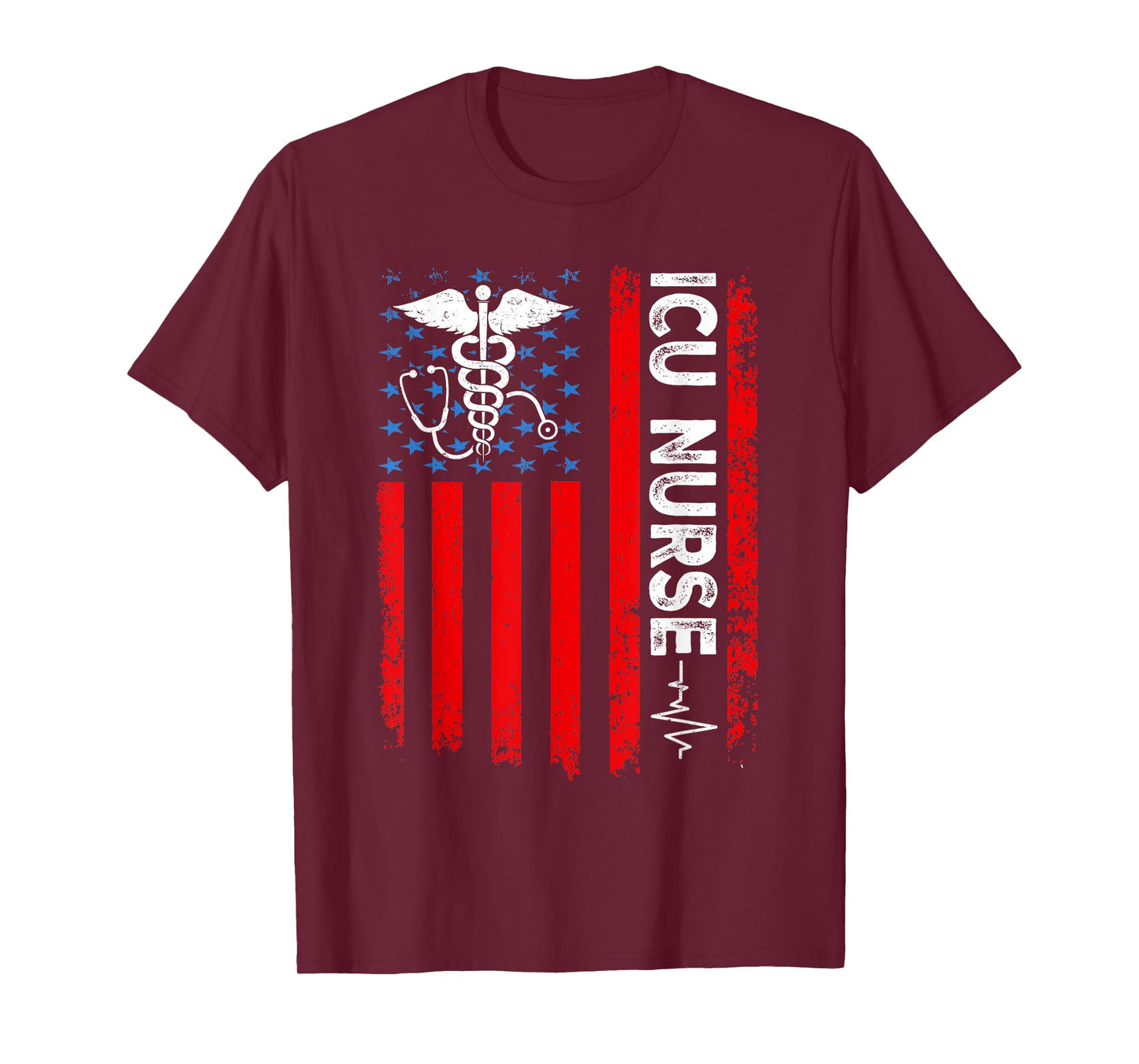 ICU Nurse American Flag Patriotic Intensive Care Unit Nurse T-Shirt