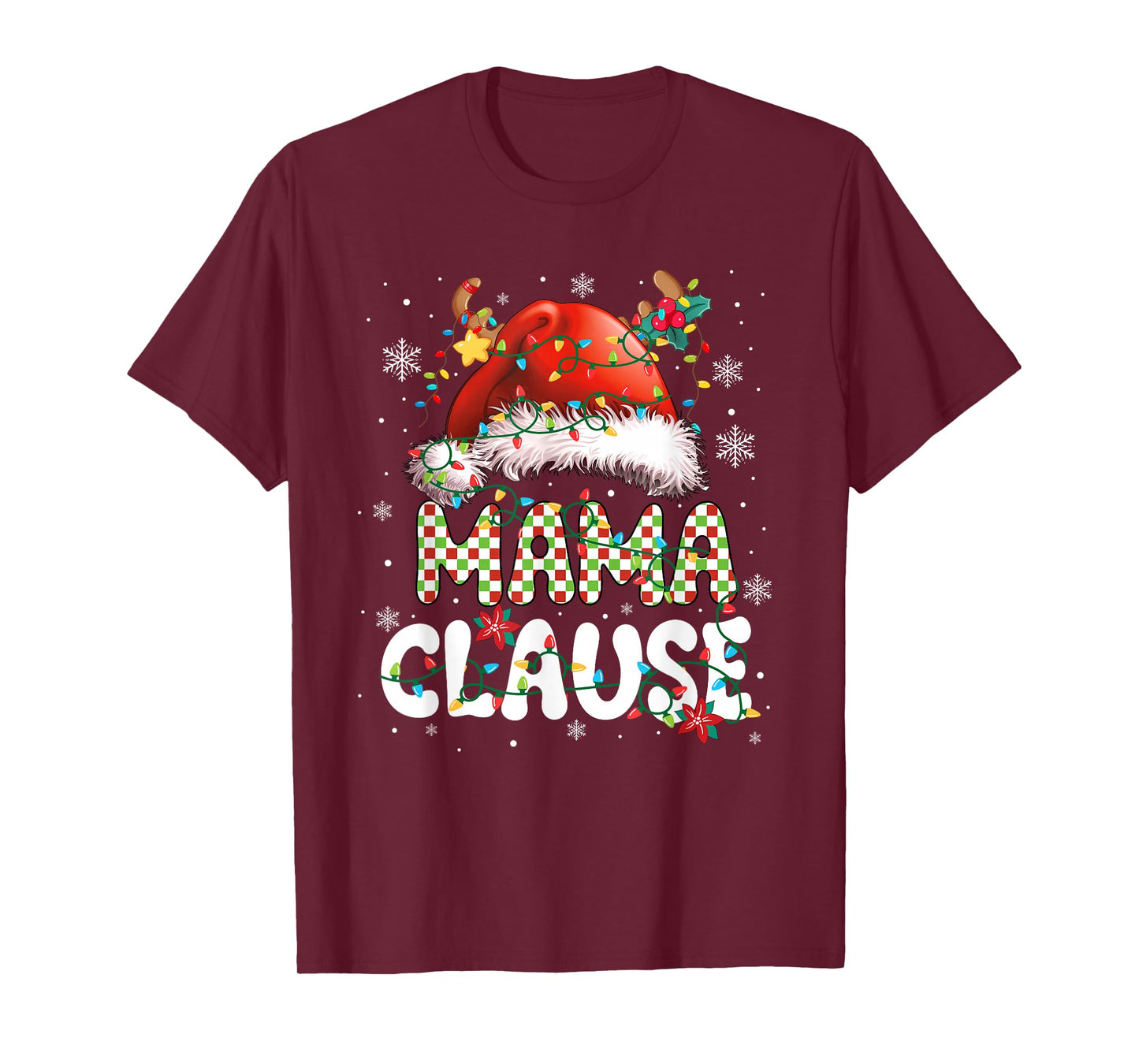 Mama Claus Christmas Santa Hat Reindeer Family Matching T-Shirt