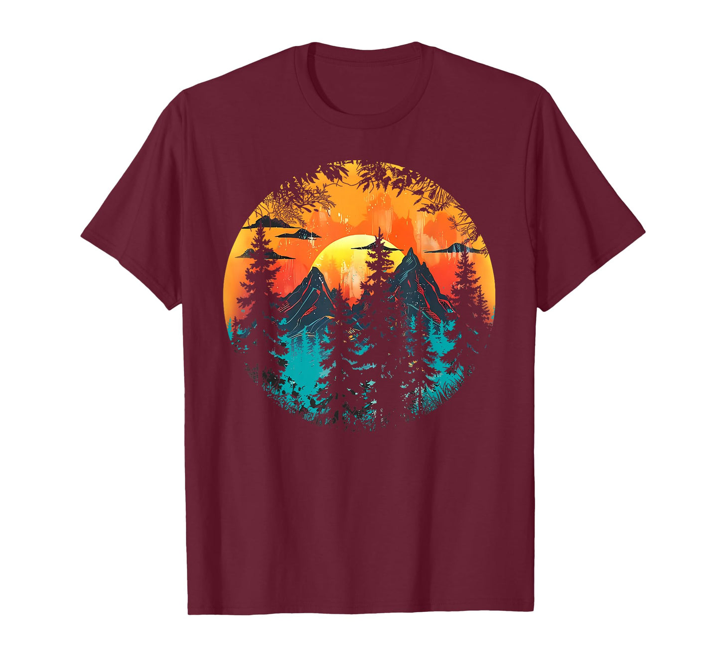Retro Forest Mountain Vintage Trees Wildlife Nature Lover T-Shirt