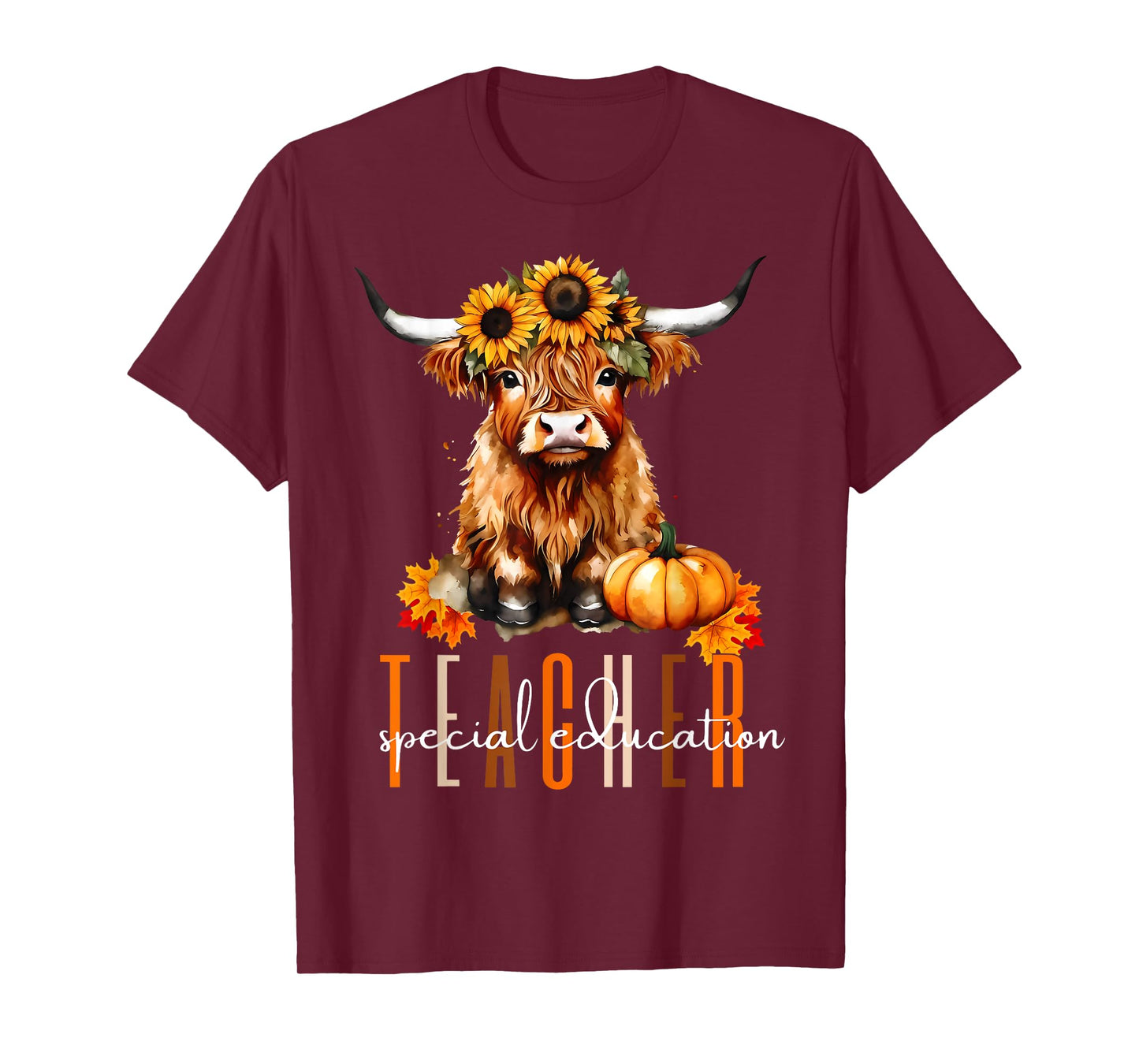 Fall Highland Cow Special Education Teacher Halloween Autumn T-Shirt for Men Women