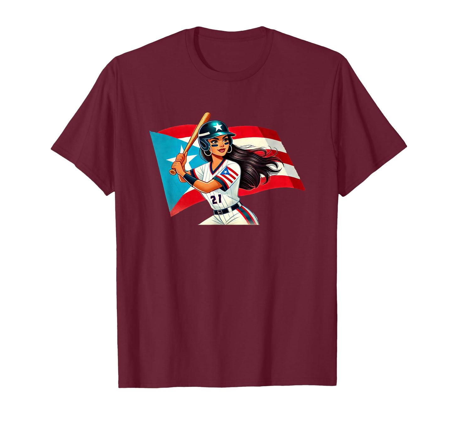 Puerto Rico Softball Womens Baseball Boricua Flag Bat Helmet T-Shirt