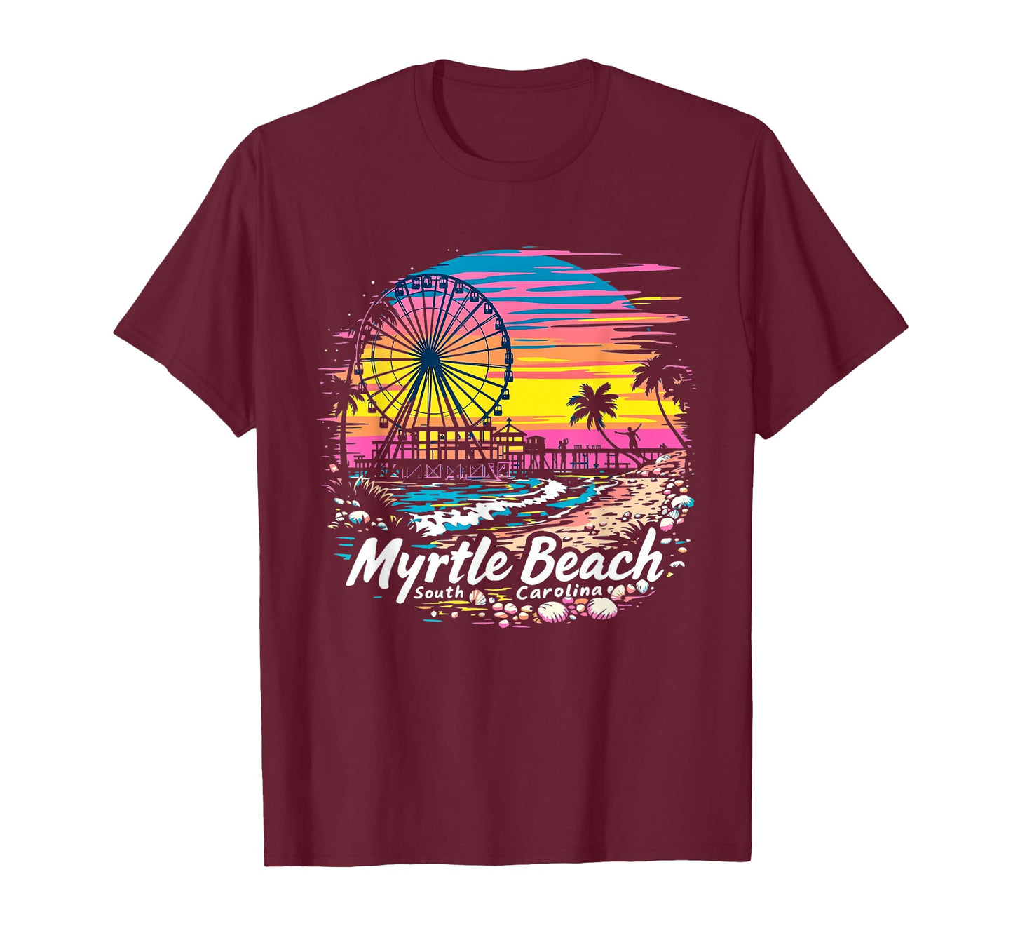 Vintage Myrtle Beach South Carolina Sunset Skyline Cityscape T-Shirt