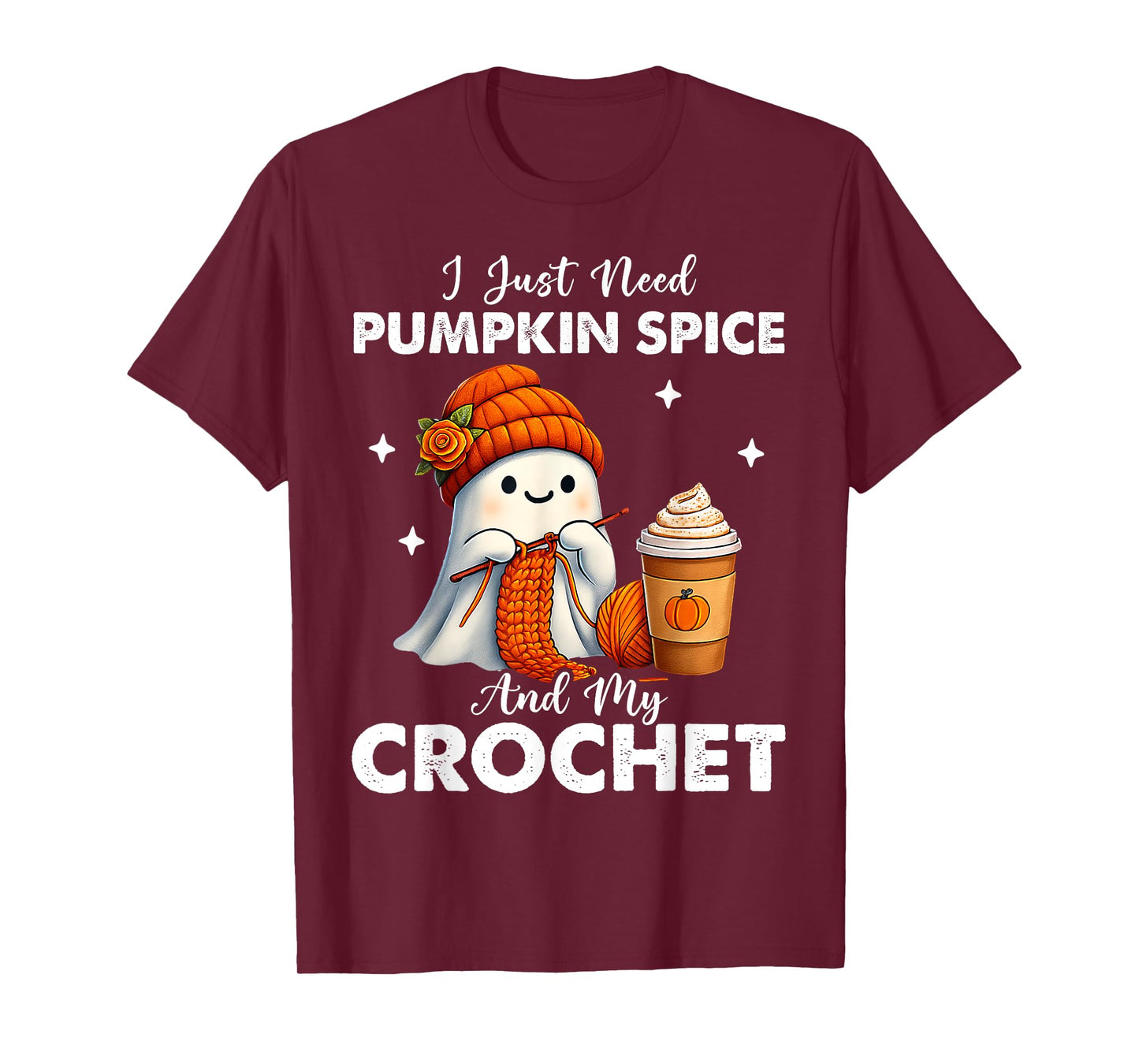 Cute Ghost Crochet Knitting Lovers Halloween Pumpkin Spice T-Shirt