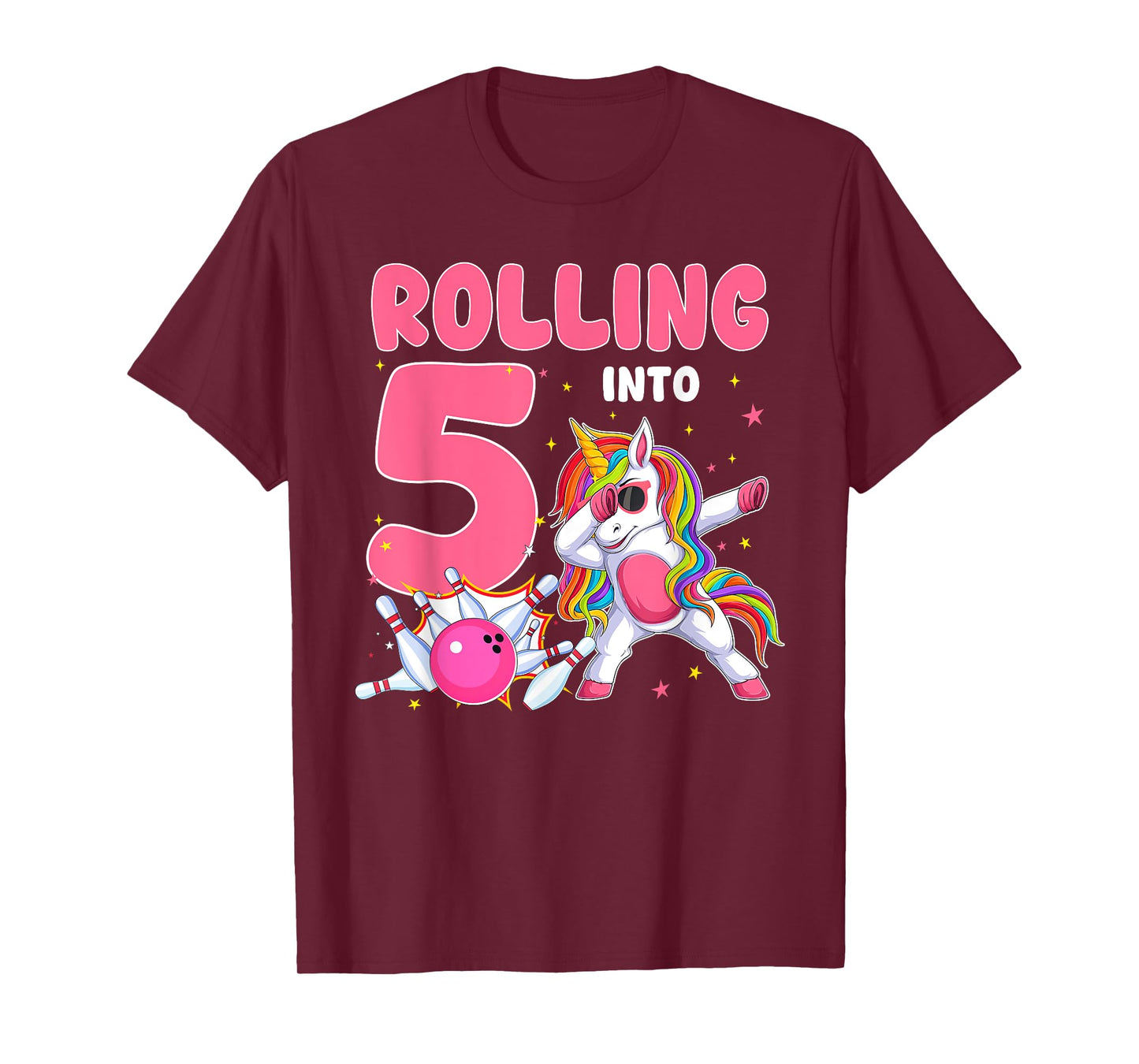 Rolling Into 5 5th Birthday Unicorn Bowling 5 Year Old T-Shirt