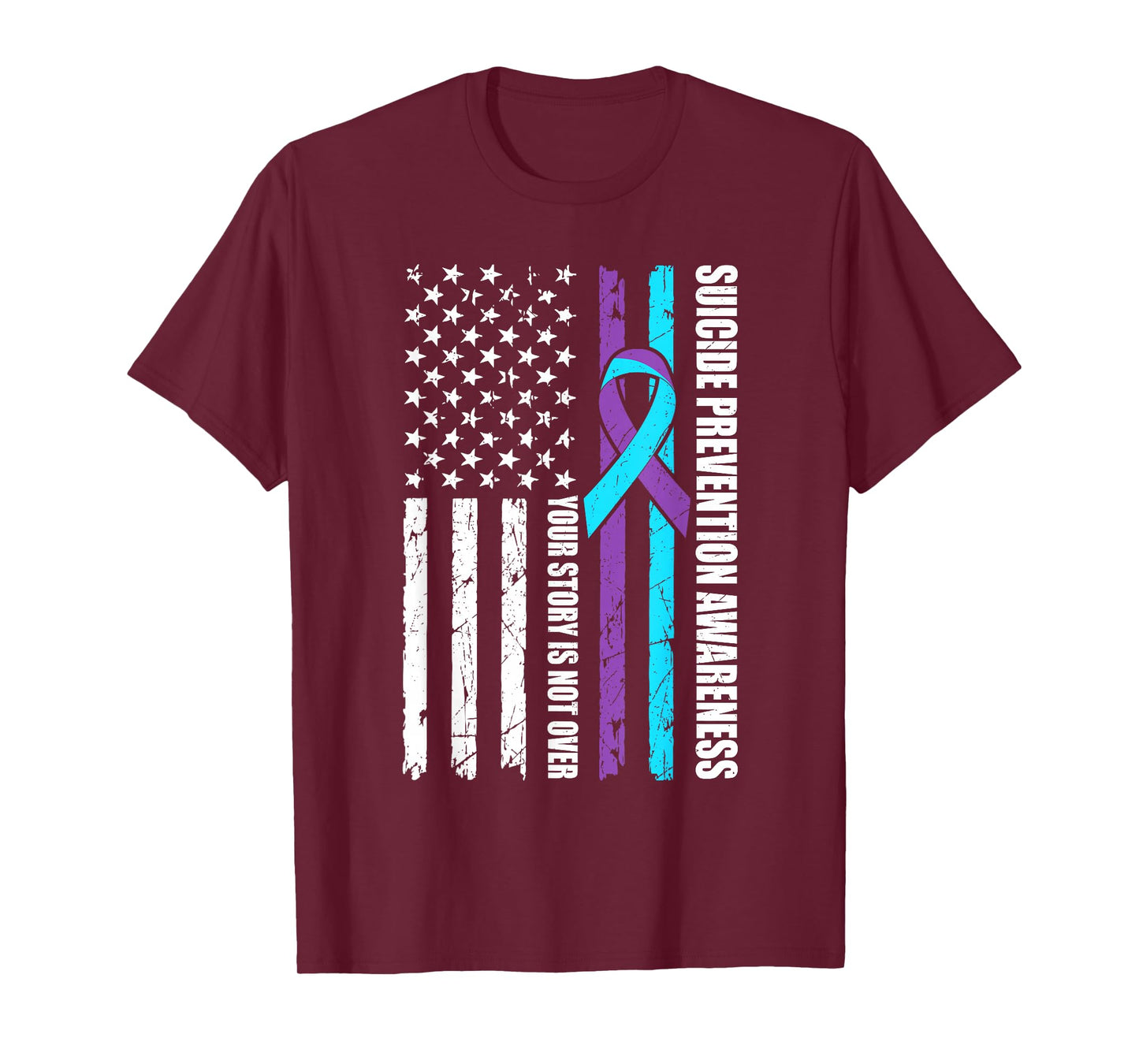 Suicide Prevention Awareness Month Flag Teal & Purple Ribbon T-Shirt