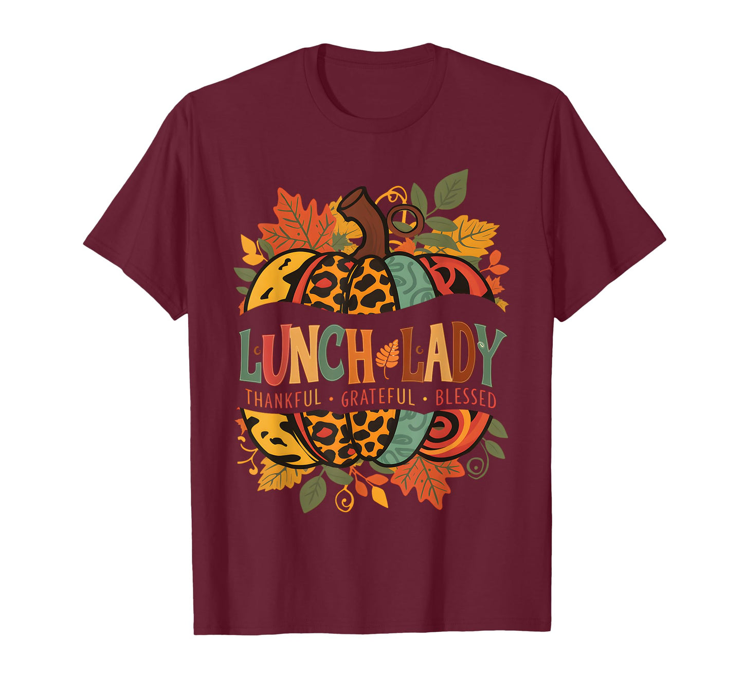 Leopard Pumpkin Fall Autumn Thanksgiving Lunch Lady Women T-Shirt