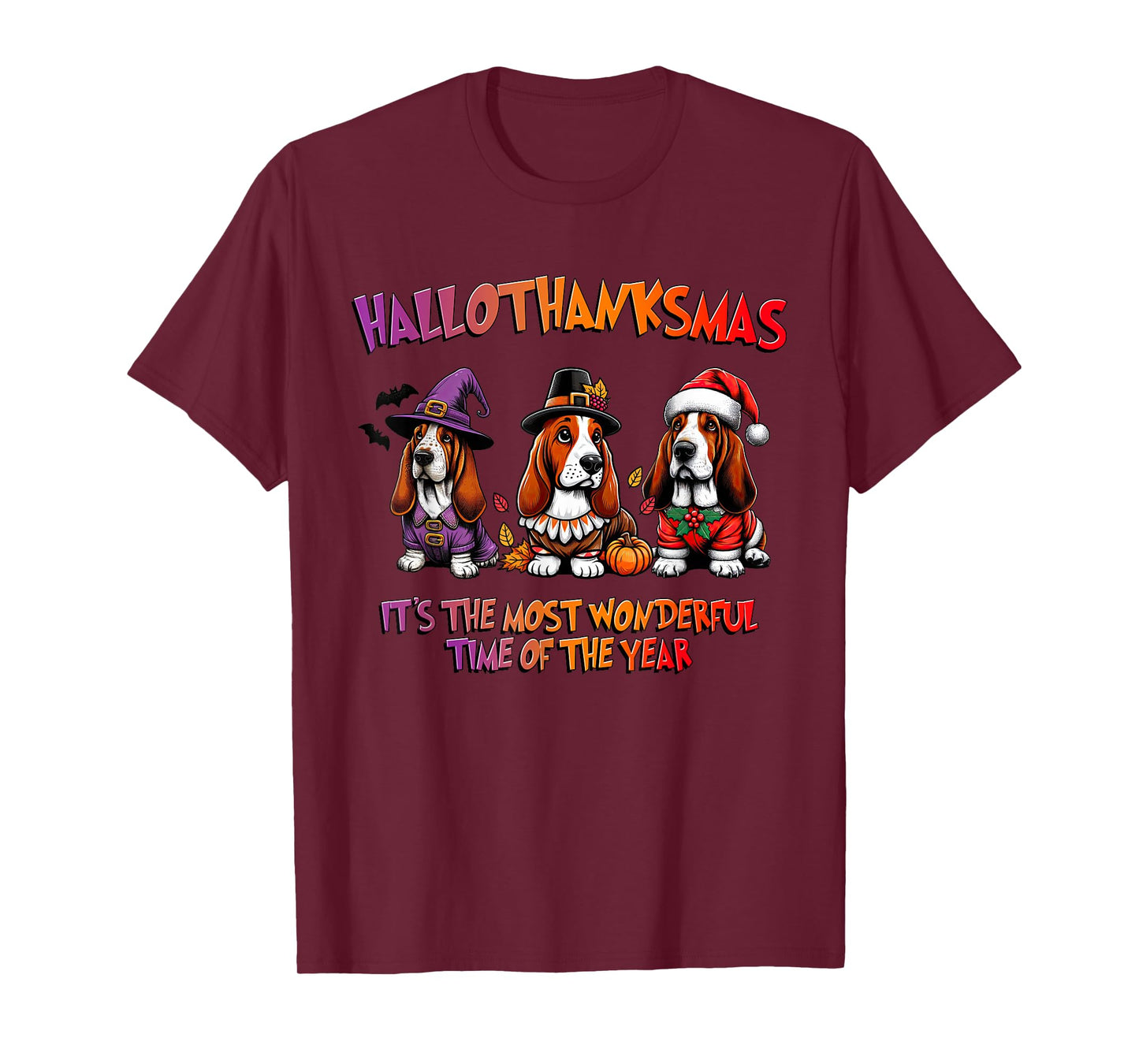 Basset Hound Halloween Thanksgiving Christmas Men Women Kid T-Shirt