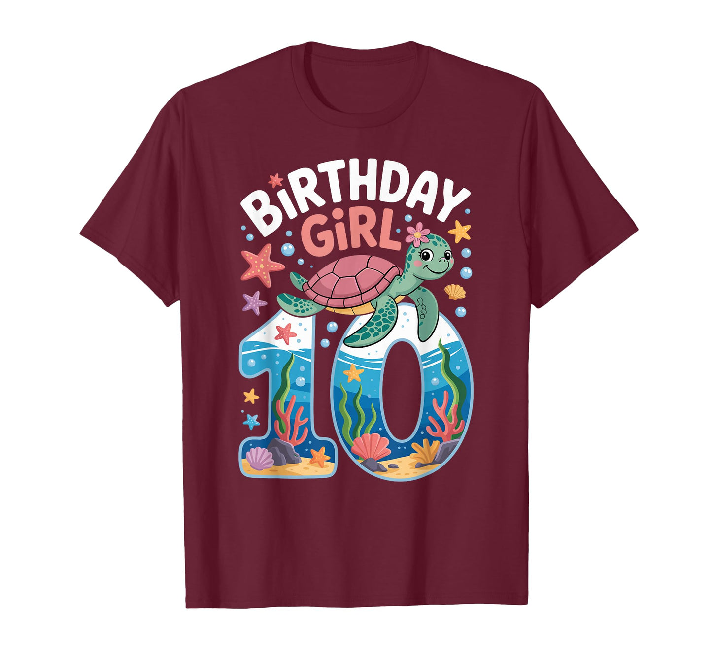 10 Year Old Birthday Girl 10th Sea Turtle Ocean T-Shirt