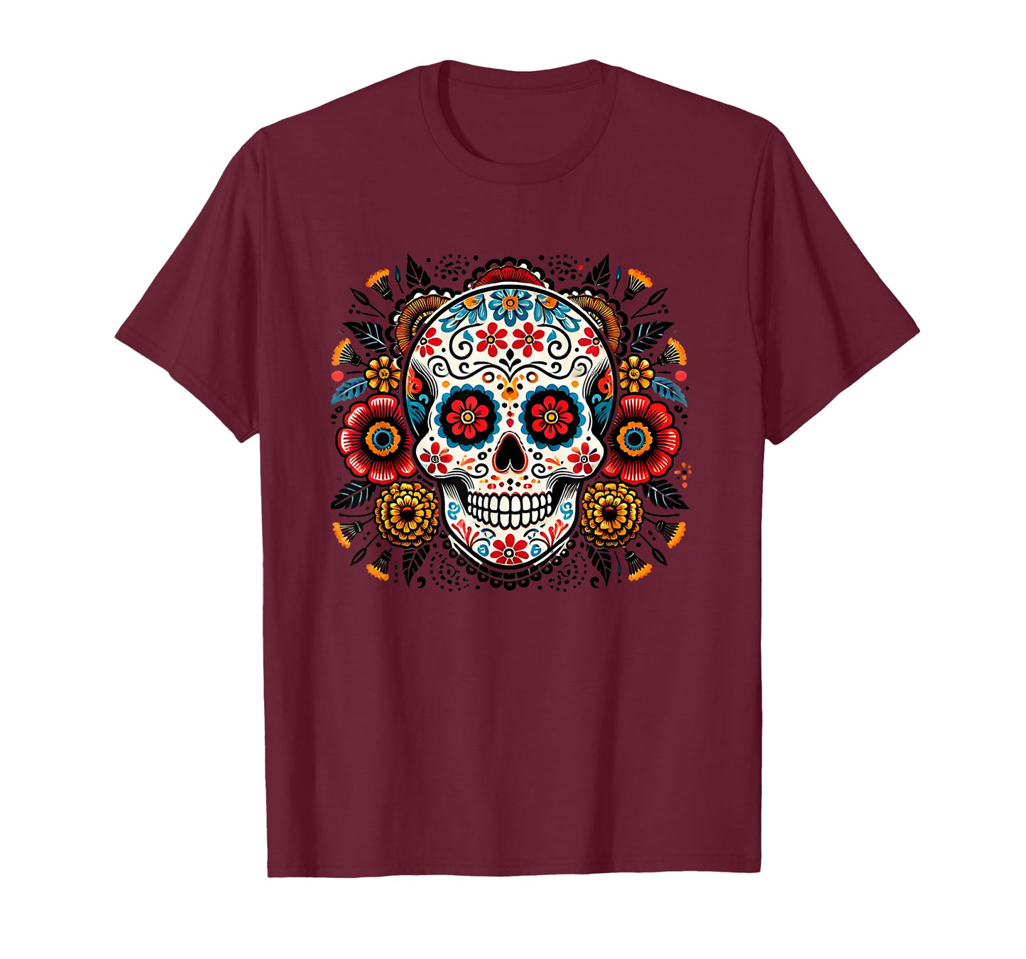 Sugar Skull Floral Art Men Women T-Shirt