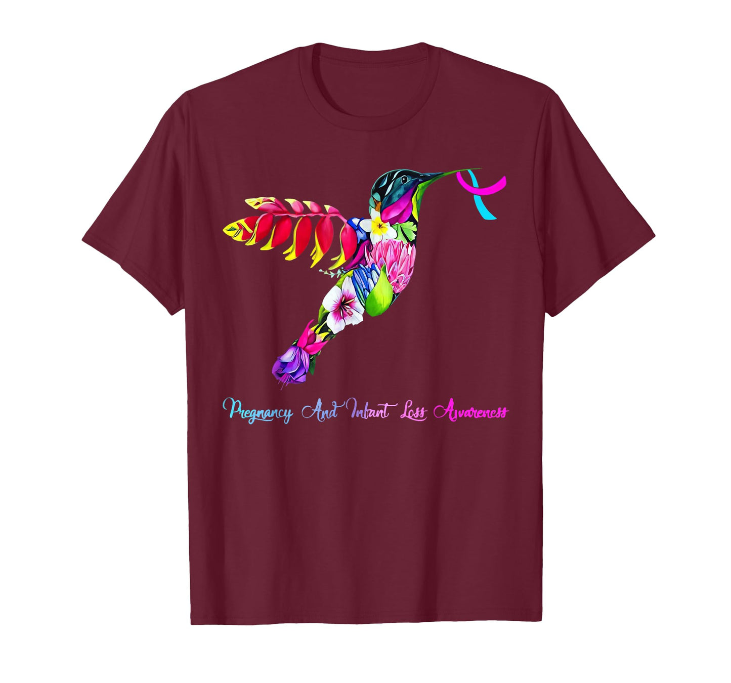 Hummingbird Blue Pink Ribbon Pregnancy Infant Loss Awareness T-Shirt